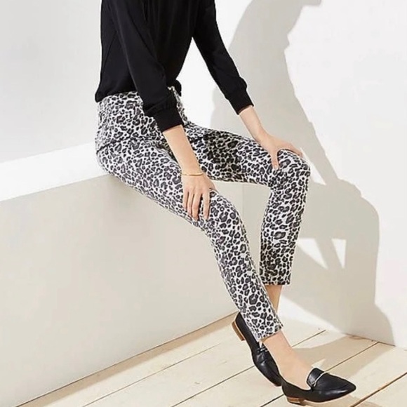 Loft Leopard Print Light Cream Black Cropped Skinny Jeans, Size 4 Petite, 27P - Picture 11 of 14